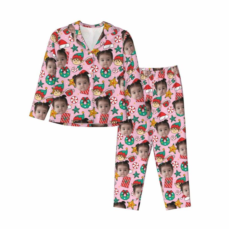 Pyjama personnalisé pour enfants, chapeau de Père Noël avec photo d'elfe, icônes mignonnes, motif de conception, cadeau pour sa famille