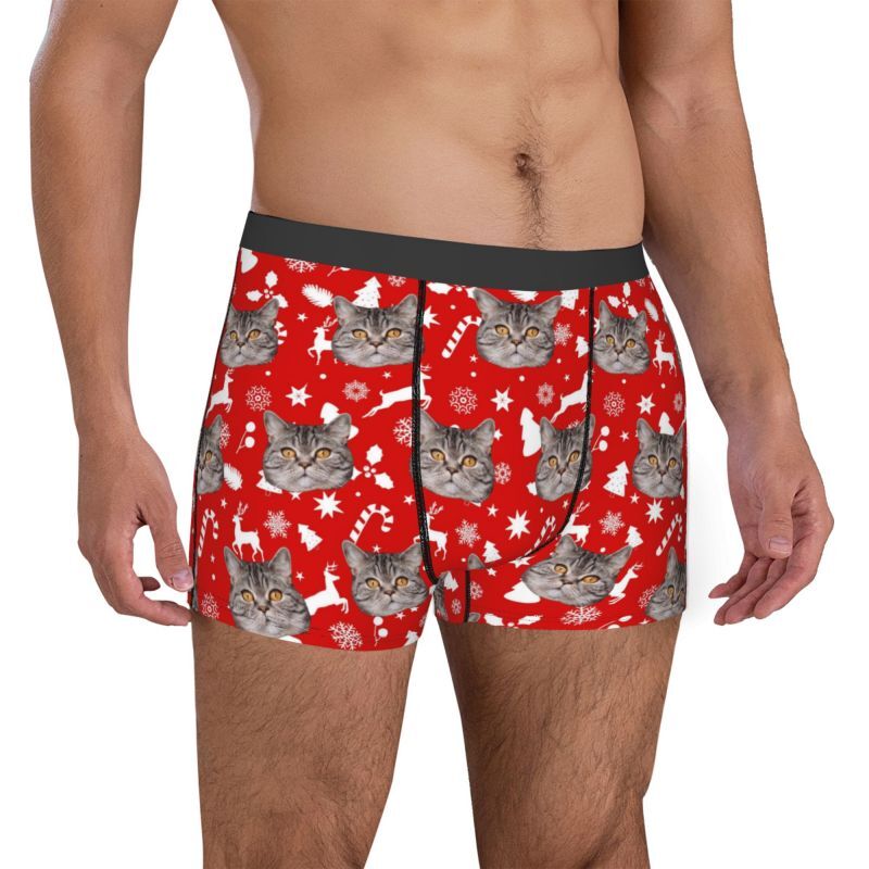 Personalized Photo Men's Underwear Boxer Briefs with Deer Pattern Wonderful Gift for Pet Lover