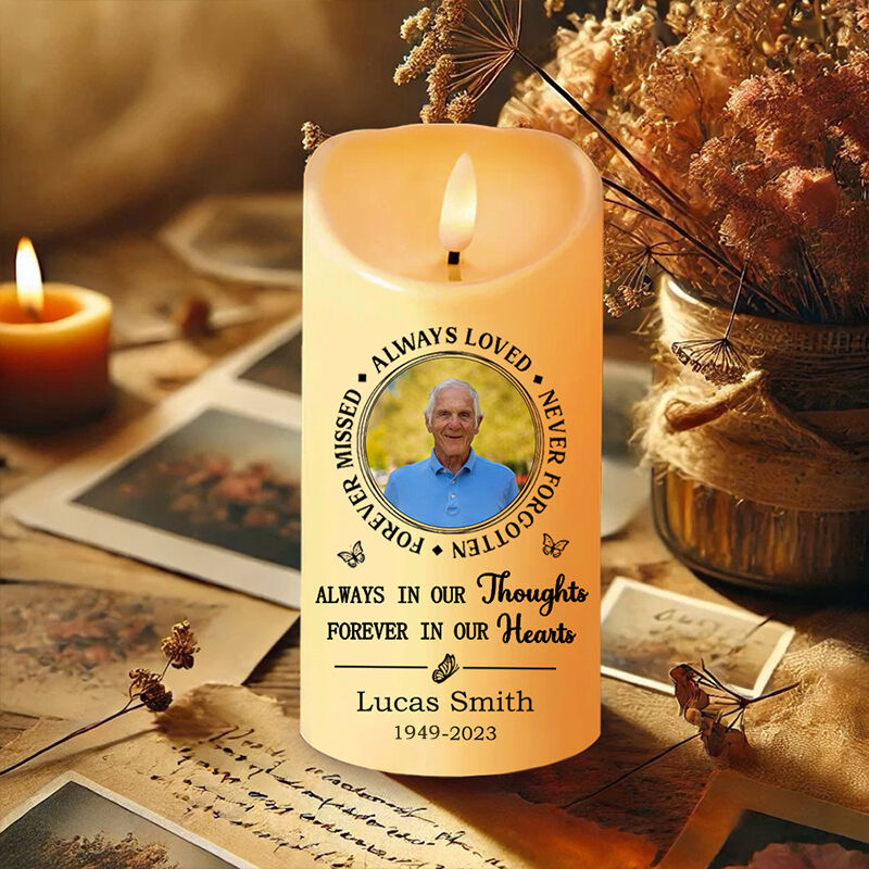Personalized LED Candle Custom Photo and Name as Memorial Gift for Loved Ones