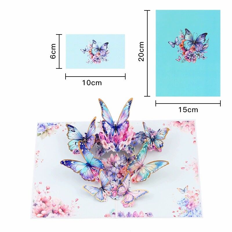 3D Pop Up Card Flying Butterflies Flowers Design Exquisite Mother's Day Gift