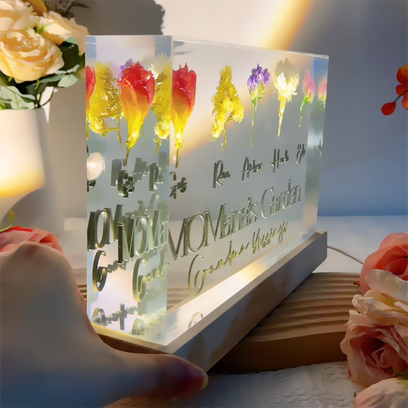 Personalized Name Resin Wood Lamp with Custom Birth Flowers Beautiful Gift for Mom