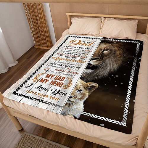 Personalized Flannel Letter Blanket Lion Pattern Blanket Gift from Son for Dad
