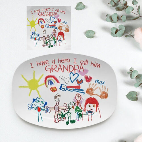 Custom Children's Painting Picture Plate Warm Gift for Grandfather