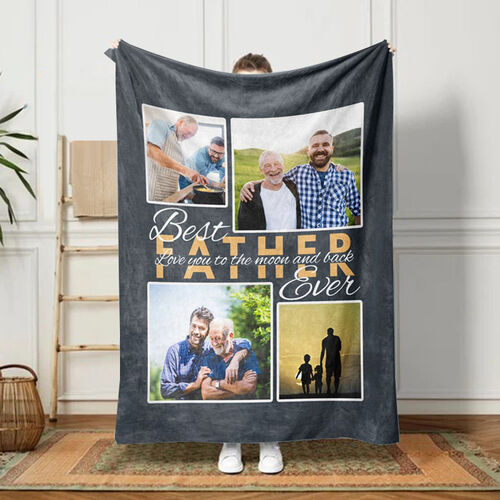 Personalized Picture Blanket Stylish Gift for Best Father "Love You To The Moon And Back Ever"