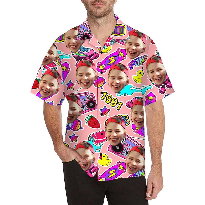 Custom Face Cartoons Men's All Over Print Hawaiian Shirt