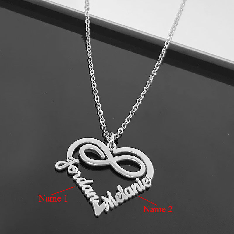 "Infinity together" Personalized Heart 2 Name Necklace Valentines Day Gift for Her