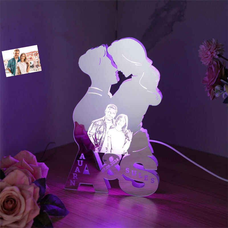 Personalized Picture Led Mirror Lamp Romantic Gift for Sweet Couples