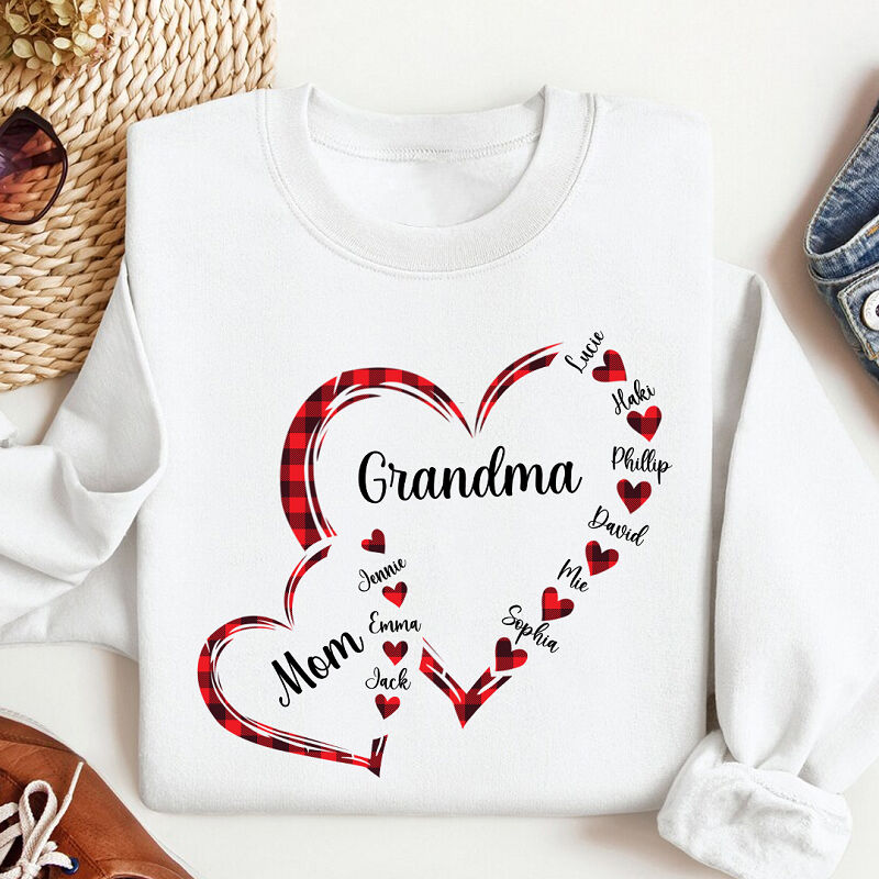 Sweatshirt personnalisé Grand-mère et Maman Connected By Love Heart Design Cadeau unique pour la fête des mères