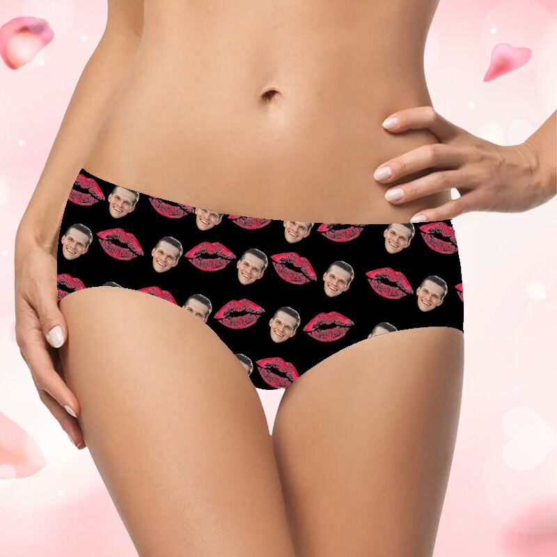 Personalized Picture Women's Underwear with Red Mouth Pattern Beautiful Gift for Wife