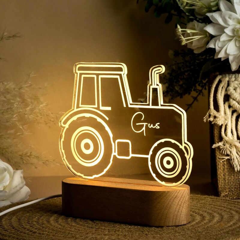 Personalized Name Night Light with Tractor Creative Gift for Child