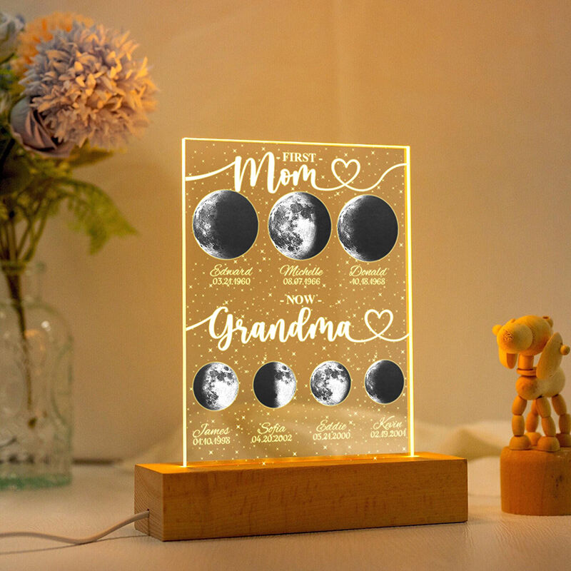 Personalized Moon Phase Picture Night Light with Custom Name Wonderful Present for Parents