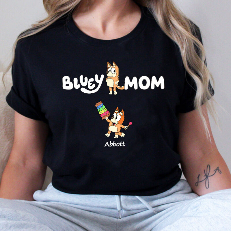 Personalized T-shirt Bluey Mom Custom Kids Cartoon Pattern Design Adorable Mother's Day Gift