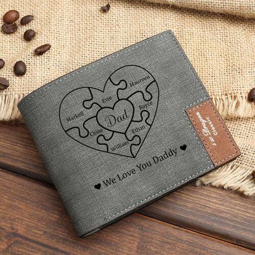 Father's Day Gifts Custom Name Heart Puzzle Wallet