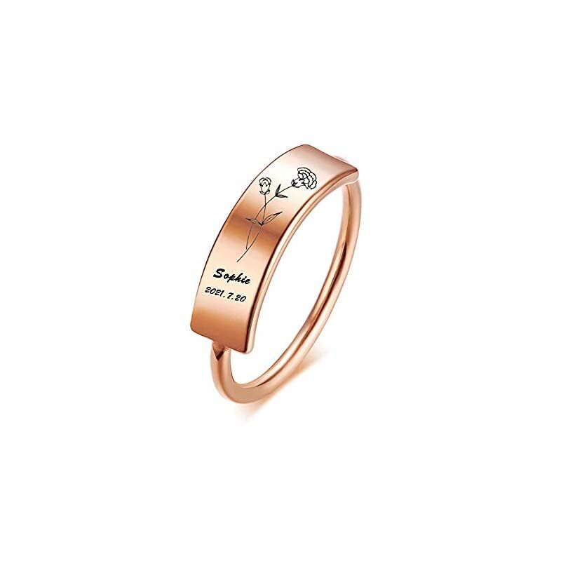Personalised Engraved Ring with Birth Flower