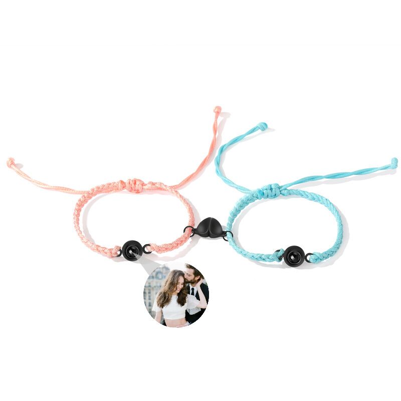 Personalized Blue and Pink Rope Magnet Picture Projection Bracelet Gifts for Men and Women