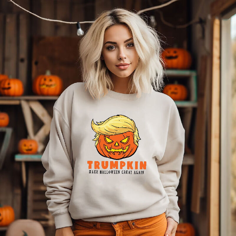 Personalized Name Sweatshirt Angry Pumpkin Pattern Funny Gift for Her