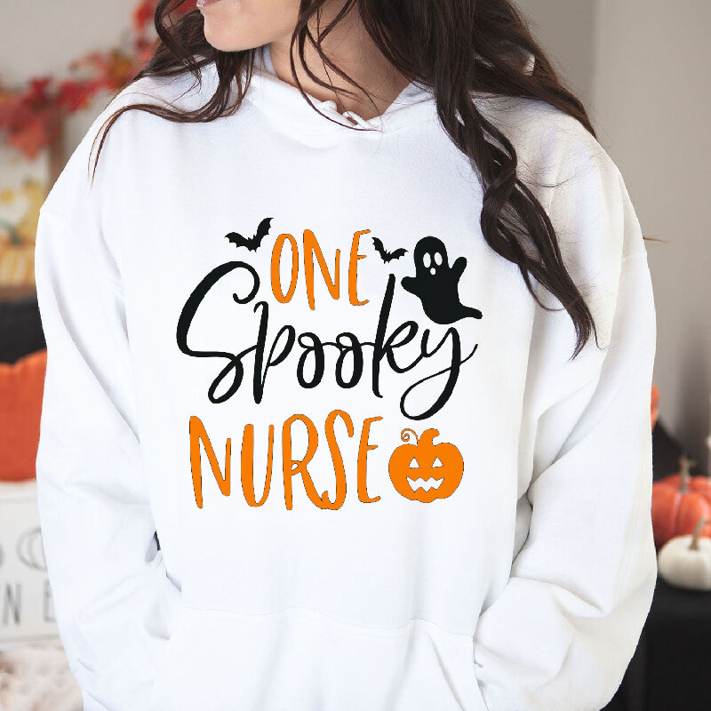 Casual Hoodie with Bat Pattern Creative Design Gift for Women "One Spooky Nurse"