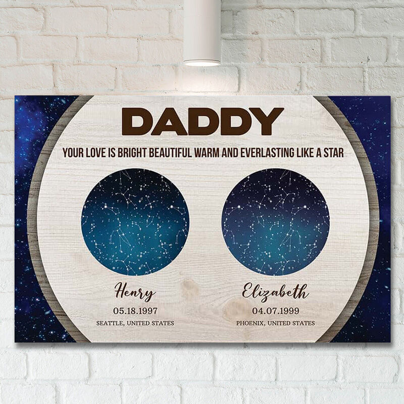 Personalized Star Map Canvas Wall Art Beautiful Gift for Dad