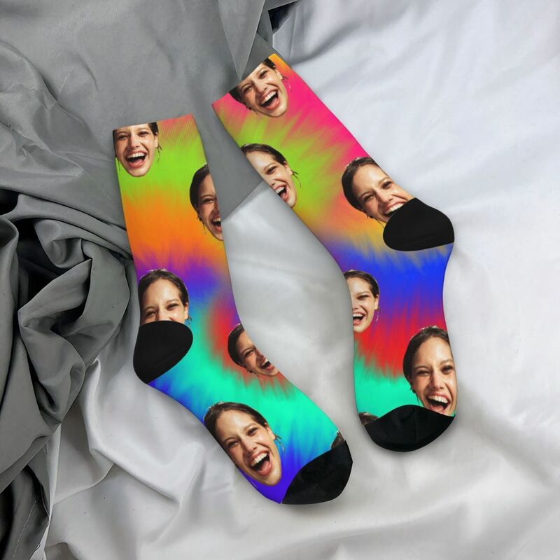 Custom Face Socks Tie Dyed Colorful Fun Mid-Tube Socks for Men and Women