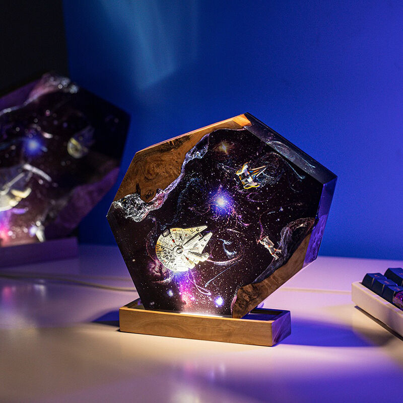 Space Galaxy And Interstellar Resin Wood Lamp Best Present for Family