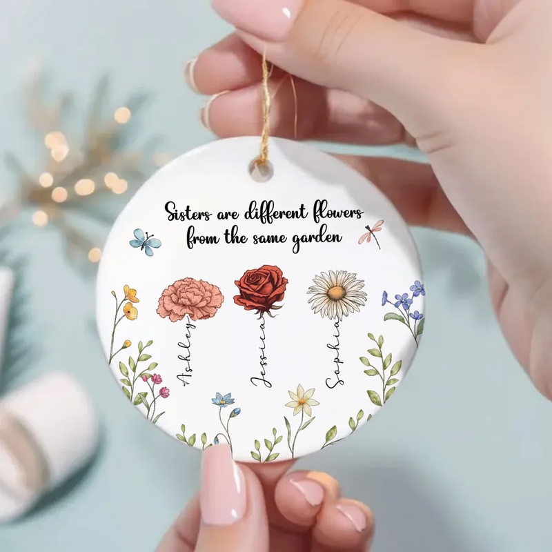Personalized Christmas Ornament With Birthday Flowers Sweet Gift For Sisters