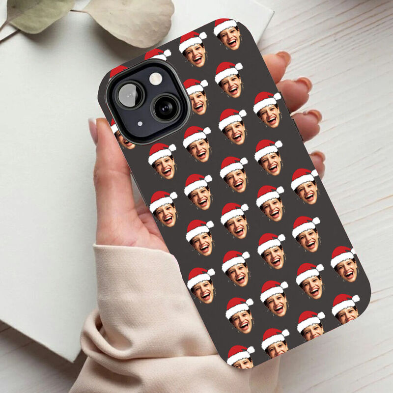 Funda de teléfono móvil personalizada con cara personalizada y gorro de Papá Noel, regalo divertido para amigos