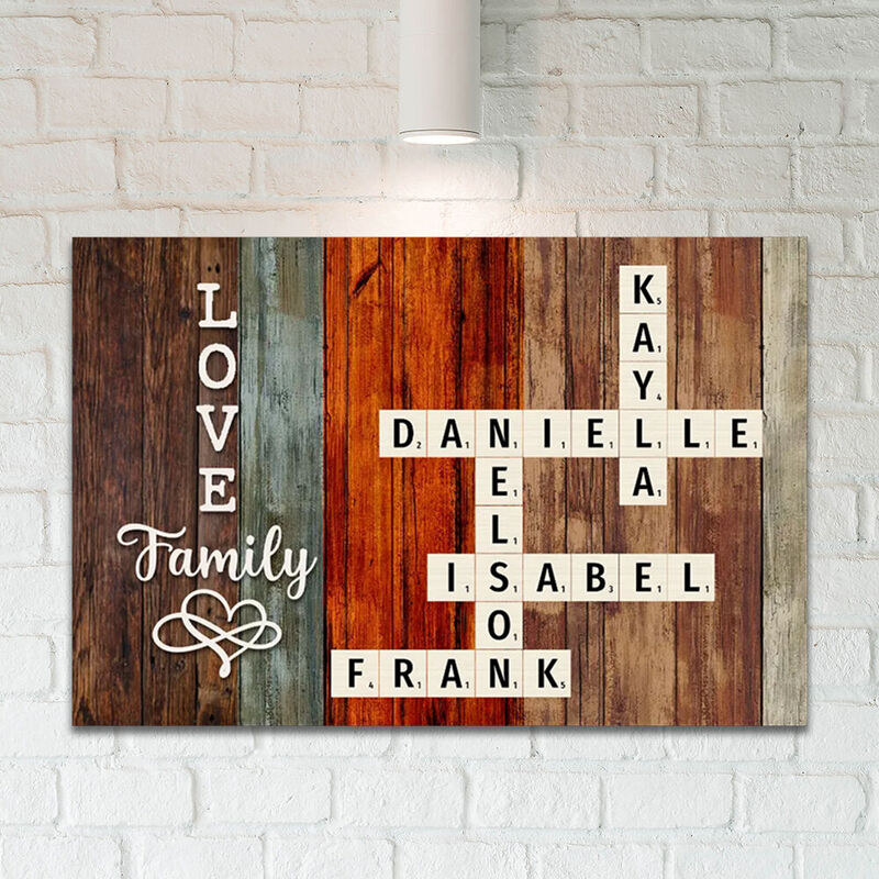 Personalized Name Crossword Canvas Wall Art Precious Gift for Parents "Love Family"