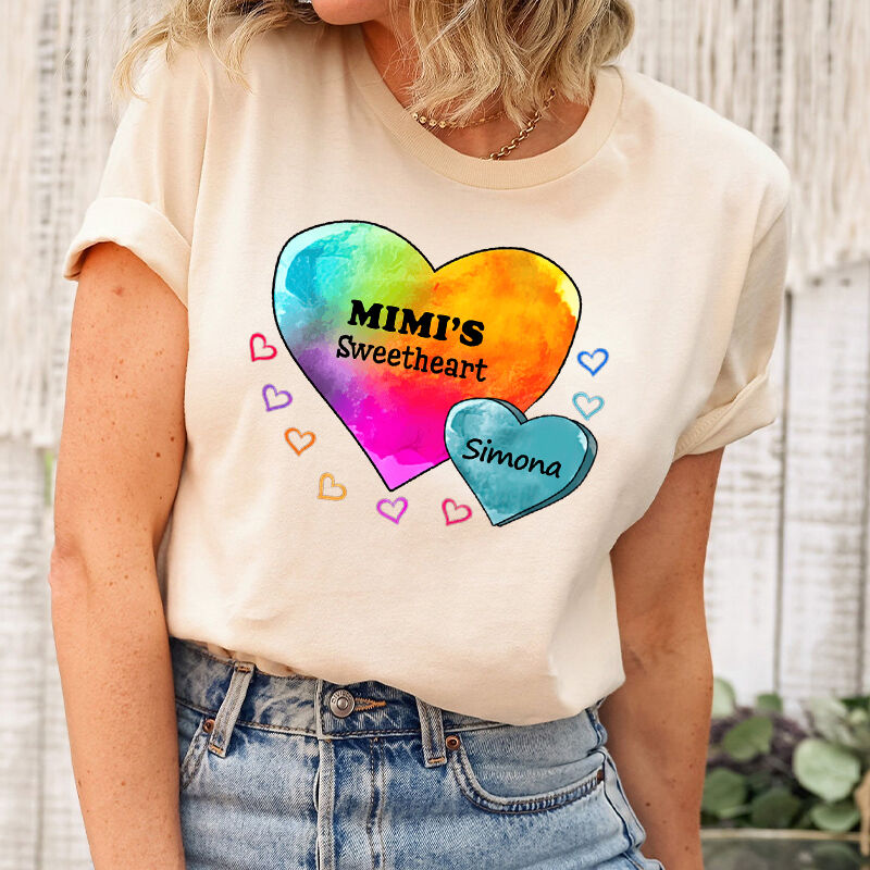Personalized T-shirt Mom's Sweetheart Custom Kids Name Colorful Heart Design Gift for Mother's Day