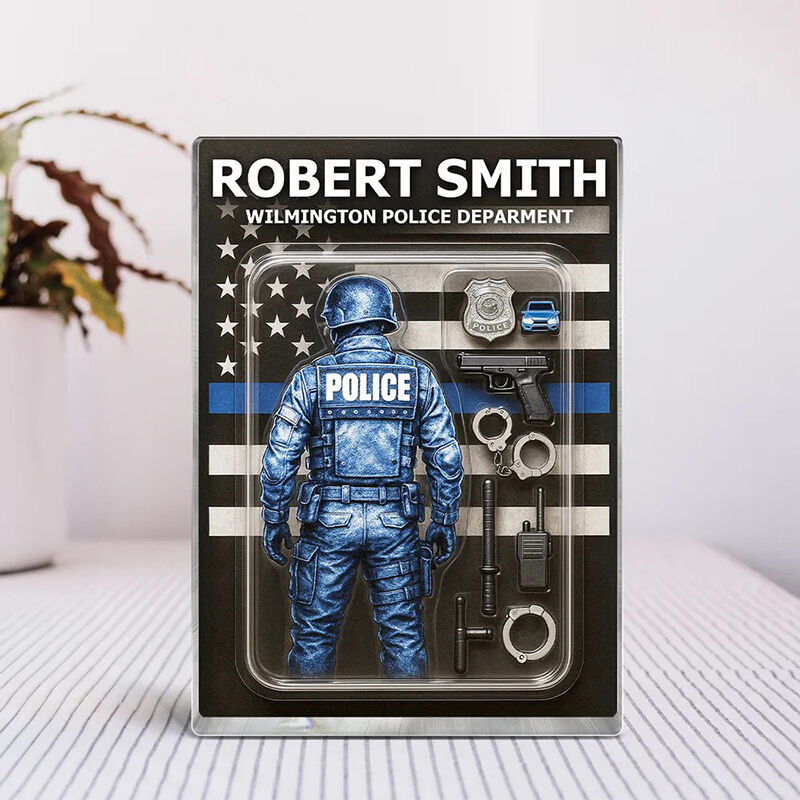 Plaque personnalisée en acrylique avec figure de police Cadeau pour la famille