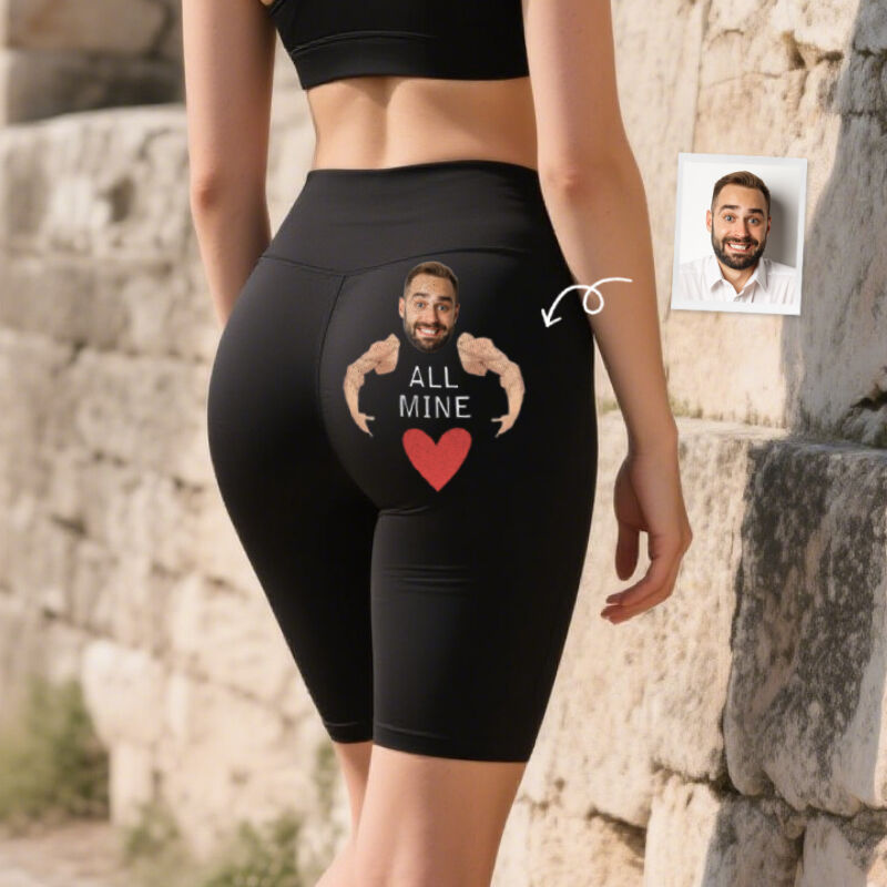 Personalized Biker Leggings All Mine Custom Photo Muscle Arms Humorous Design Gift for Her Lovers