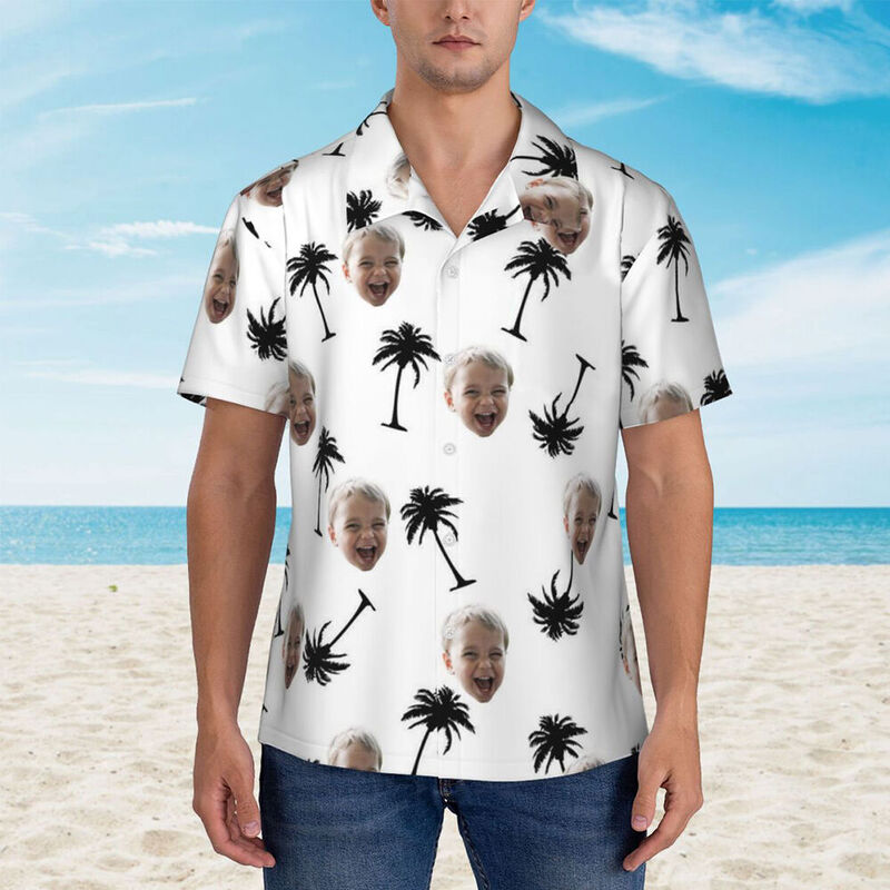 Personalized Hawaiian Shirt White Simple Short Sleeve Shirt Gift for Mom and Dad