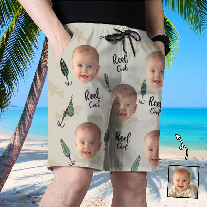 Pantaloncini da spiaggia da uomo personalizzati con foto e motivo amo da pesca Regalo interessante per la festa del papà