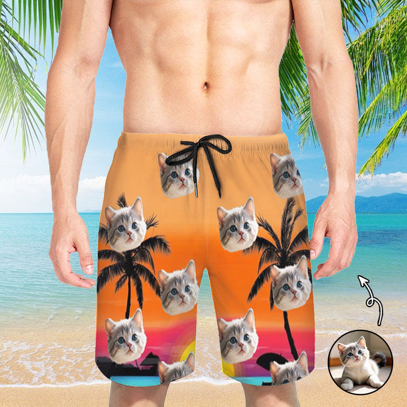 Pantalones cortos de playa personalizados para hombre con estampado de atardecer en el mar, regalo minimalista para amigos