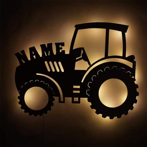 Personalized Wooden Lamp Tractor Design with Custom Name Cool Gift for Father's Day