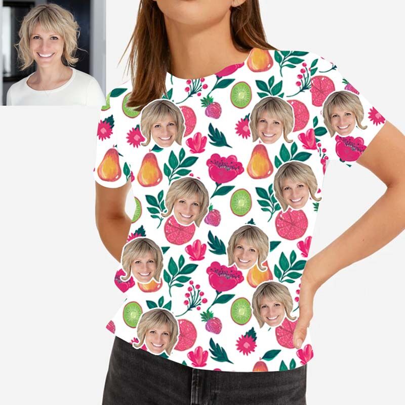 Custom Face Hawaiian T-Shirt With Flower & Fruit
