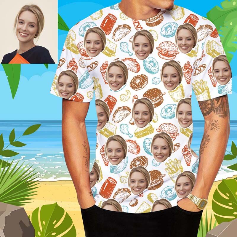 Personalized Face Hawaiian T-Shirt Printed With Plentiful Food