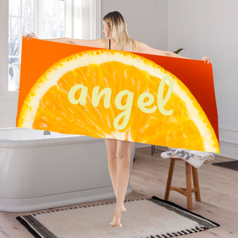 Custom Name Bath Towel with Orange Pattern for Mother