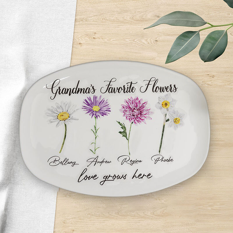 Personalized Birthflower And Name Plate Gift "Love Grows Here"