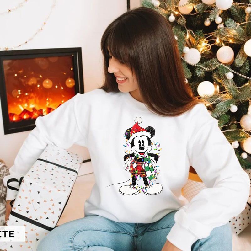 Funny Sweatshirt with Bulbs And Cartoon Character Pattern Cute Christmas Gift