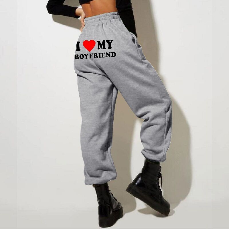 Pantalon personnalisé J'aime mon petit ami avec un motif en forme de coeur Cadeau de Saint-Valentin pour l'amoureuse
