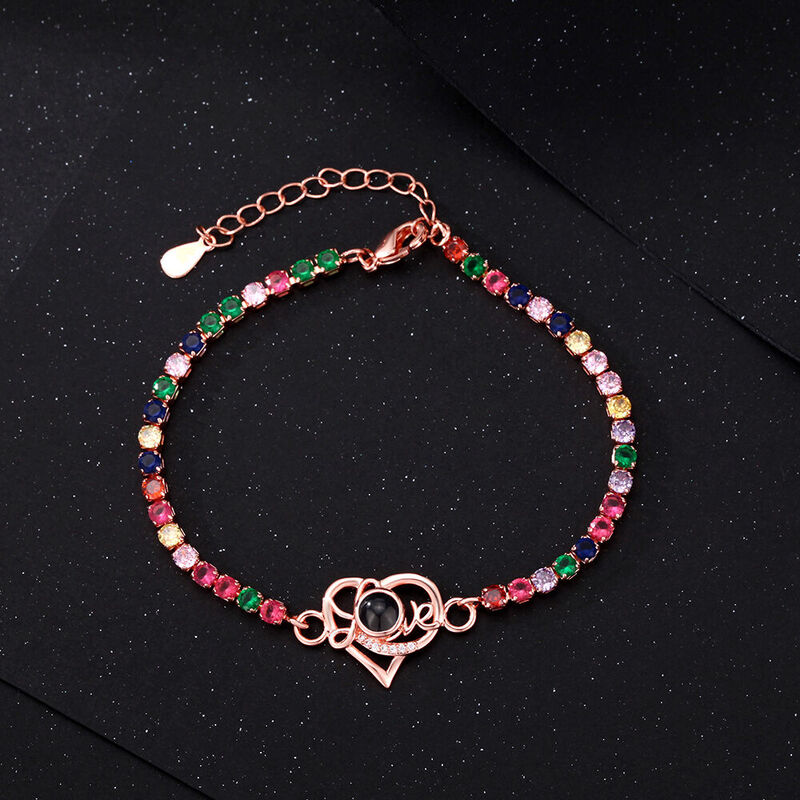 Personalized Heart Shape Projection Bracelet With Colored Diamonds Exquisite Birthday Gift