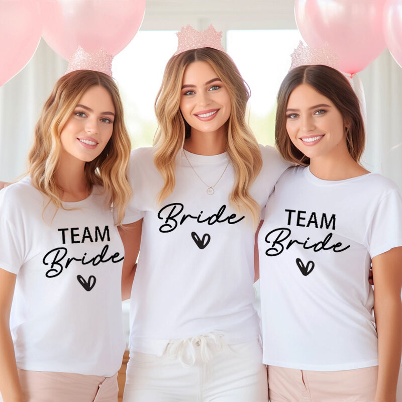 Personalized T-shirt Team Bride Shirt with Heart Design Fun Gift for Bachelorette Party