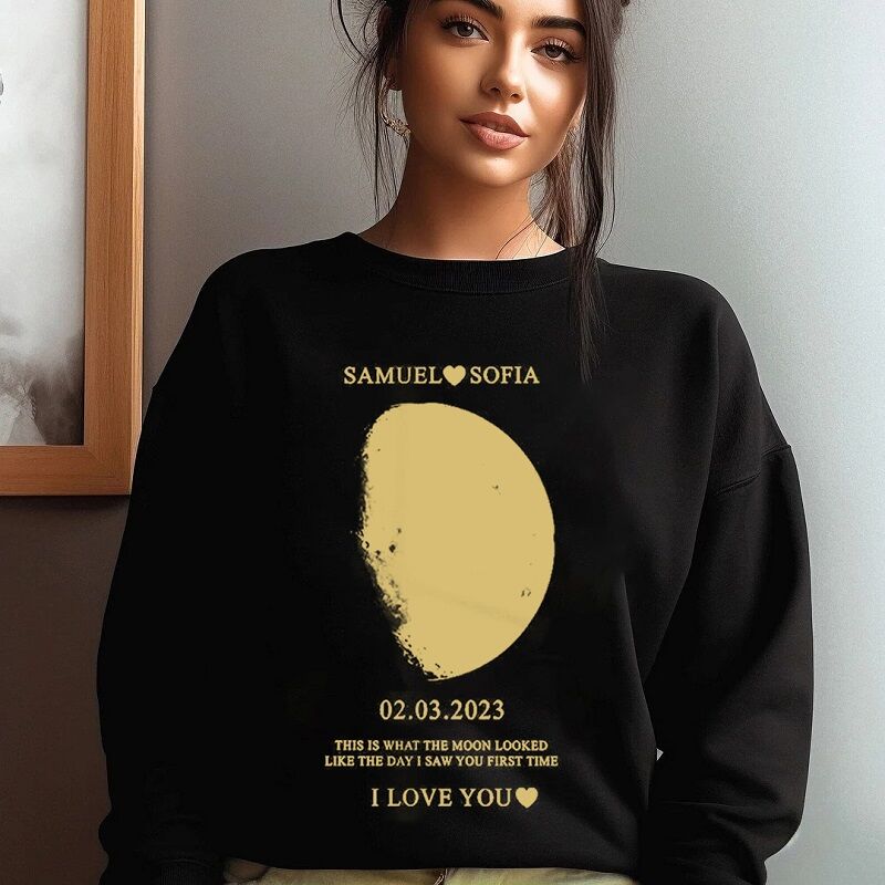 Personalized Sweatshirt Custom Moon Phase Special Day Romantic Gift for Loved One