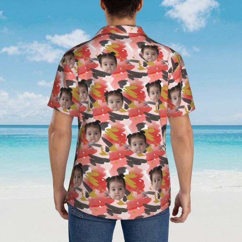 Camicia personalizzata con stampa del viso Tropical Hawaiian a maniche corte Baby Face Print per lui