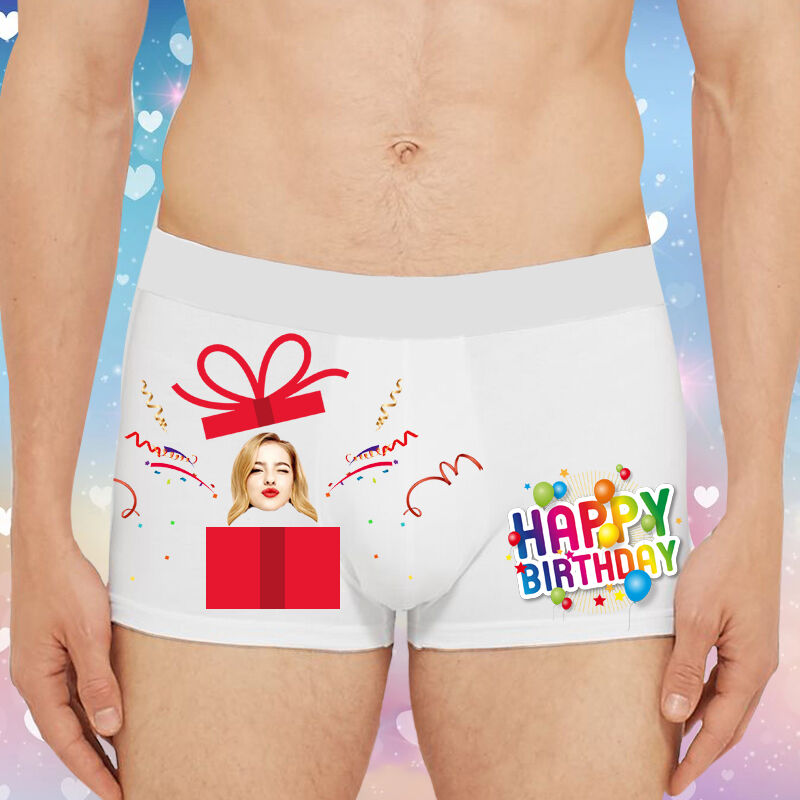 Personalized Photo Men's Underwear Boxer Briefs with Balloon Pattern Interesting Gift for Birthday