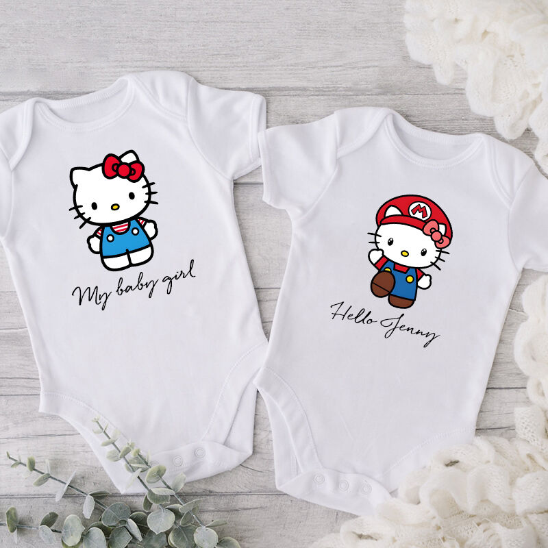 Personalized Baby Onesie Custom Cute Kitty Pattern Design Adorable Baby Shower Gift for New Mom
