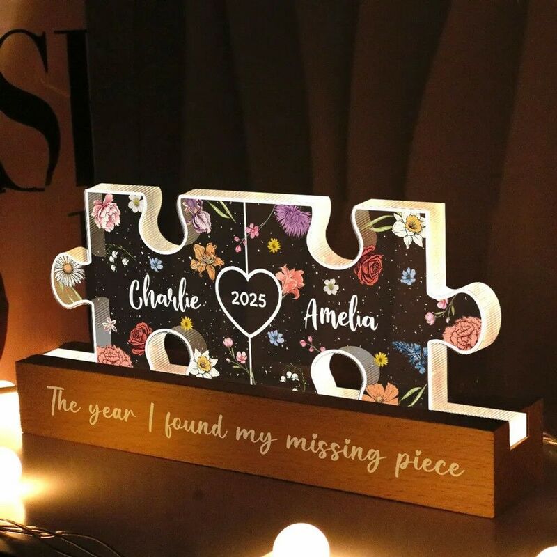Personalized Birthday Flower Puzzle Shape Lamp Customized Couple’s Name For Anniversary
