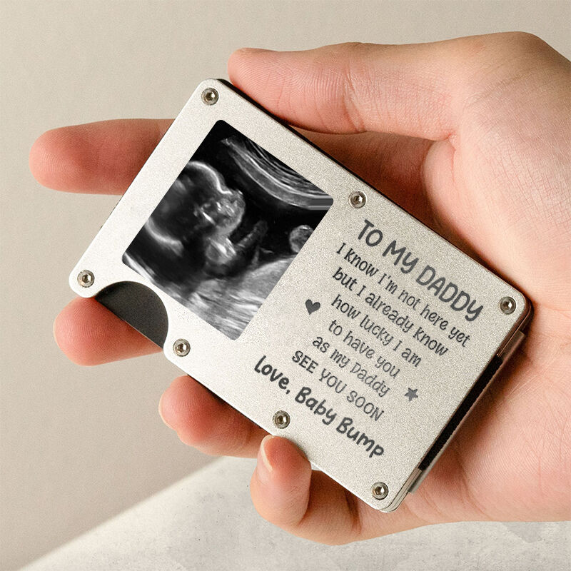 金属カードホルダー オーダーメイド 妊娠写真 名入り メッセージ入り プレゼント
