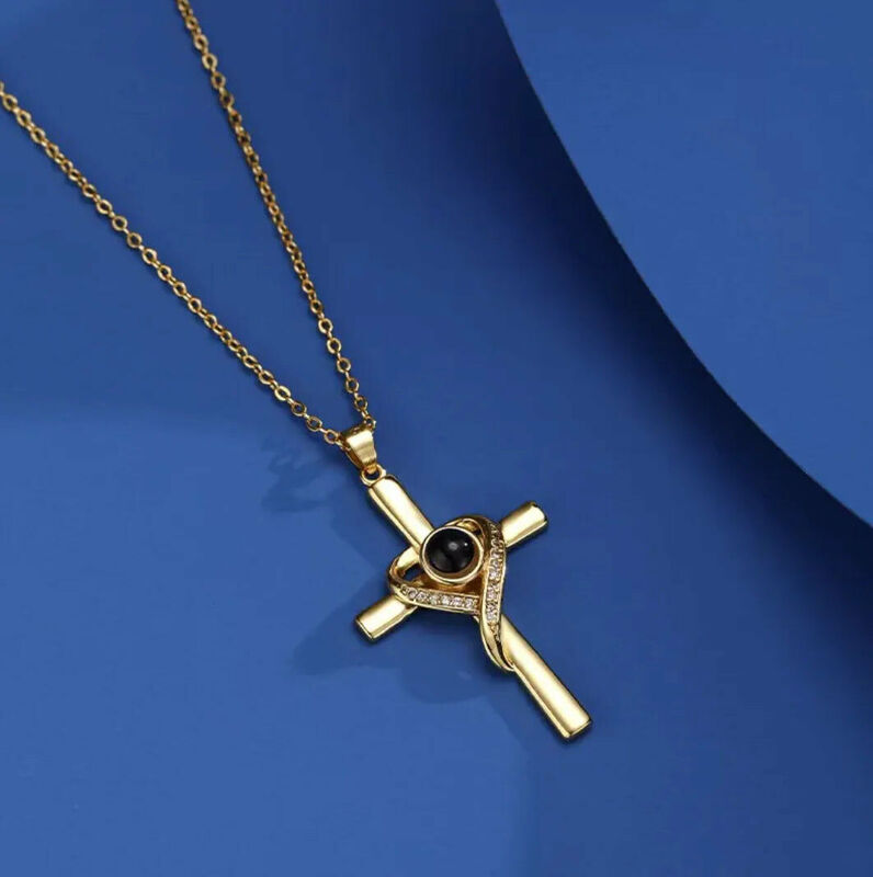 Personalized Heart Shaped Cross Projection Picture Necklace Gift for Couple