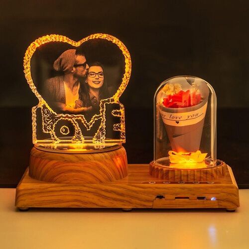 Altavoz bluetooth de lámpara de cristal con foto personalizada de colores para pareja